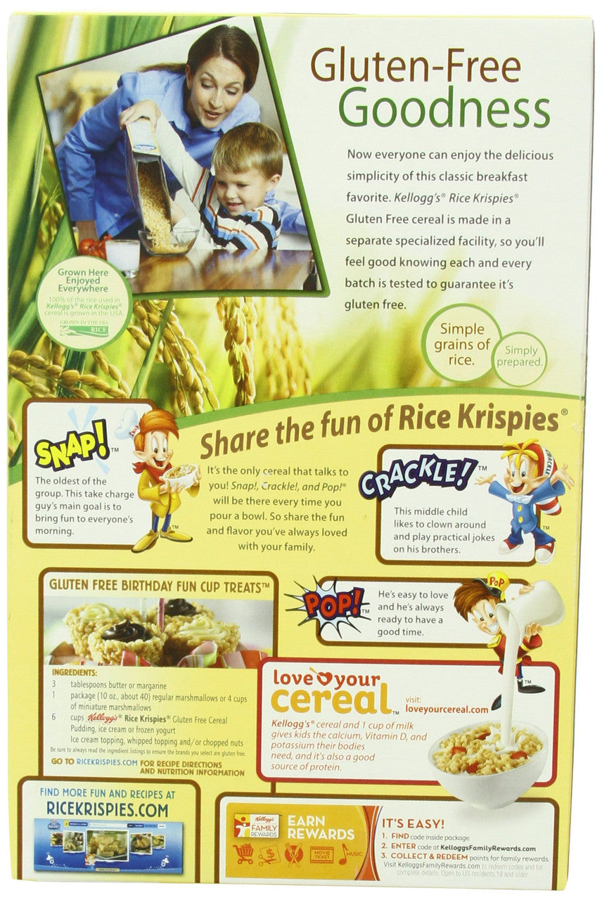 Kellogg's Rice Krispies Gluten Free Cereal, Whole Grain Brown Rice, (Pack of 4)